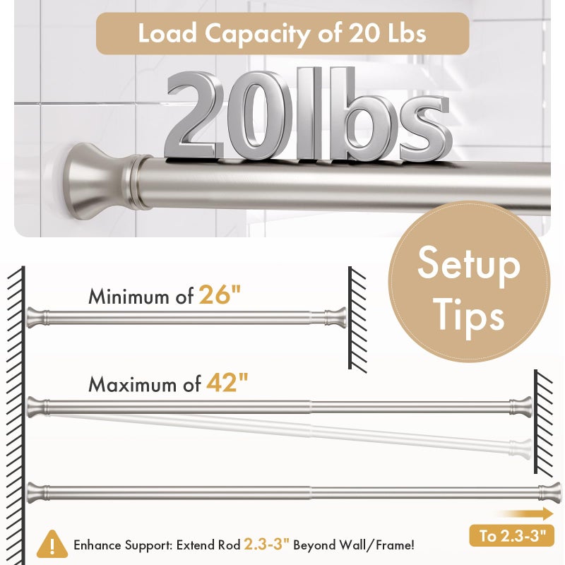Amazer Spring Tension Shower Curtain Rod, 26-42 Inches Rust-Resistance Tension Curtain Rod Bathroom Rod, Adjustable Shower Curtain Rod No Drill, Nickel - Image 4